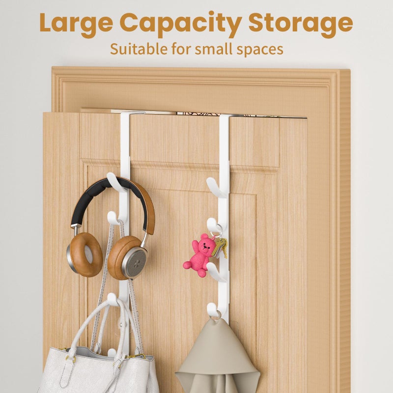 Kaiferty Over The Door Hooks, Metal Door Hooks for Hanging, Over The Door Purse Organizer for Door Coat Hanger, Back of Shower for Hanging Towel Rack Clothes, Hat, Bathroom, Closet (White-2Packs) - Image 3