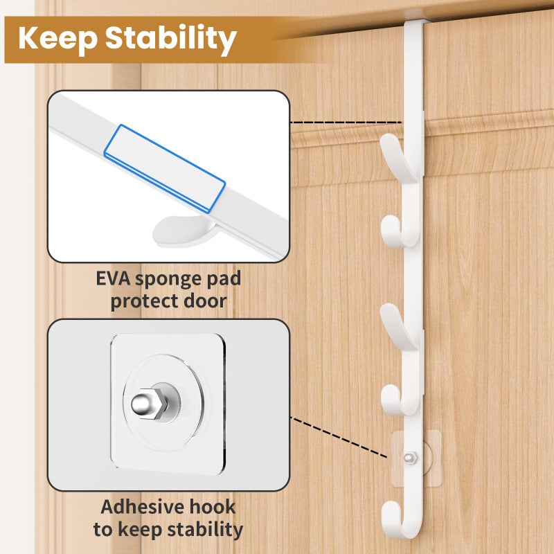 Kaiferty Over The Door Hooks, Metal Door Hooks for Hanging, Over The Door Purse Organizer for Door Coat Hanger, Back of Shower for Hanging Towel Rack Clothes, Hat, Bathroom, Closet (White-2Packs) - Image 5