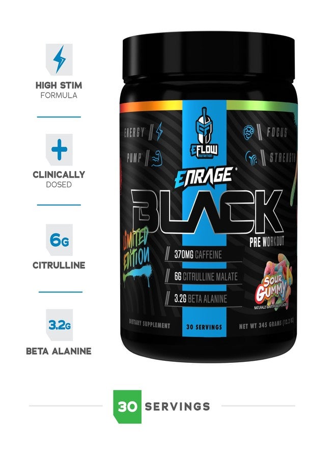 eFlow Nutrition Enrage Black High Stimulant Pre Workout Supplement - Preworkout Powder to Boost Energy, Pumps and Strength - 4 Flavors (30 Servings) (Sour Gummy) - Image 5
