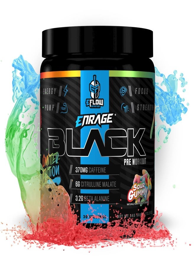 eFlow Nutrition Enrage Black High Stimulant Pre Workout Supplement - Preworkout Powder to Boost Energy, Pumps and Strength - 4 Flavors (30 Servings) (Sour Gummy) - Image 1
