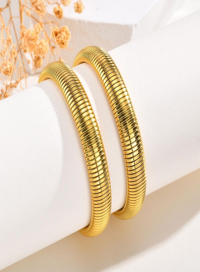 MPRAINBOW مجموعة أساور ذهبية سميكة قابلة للتكديس - 2 قطعة أساور مطلية بالذهب عيار 18 غير قابلة للتأكسد، سلسلة فولاذية مقاومة للصدأ، أساور صداقة عصرية، هدايا حفلات الزفاف، عيد الميلاد، أعياد الميلاد للنساء - Image 5