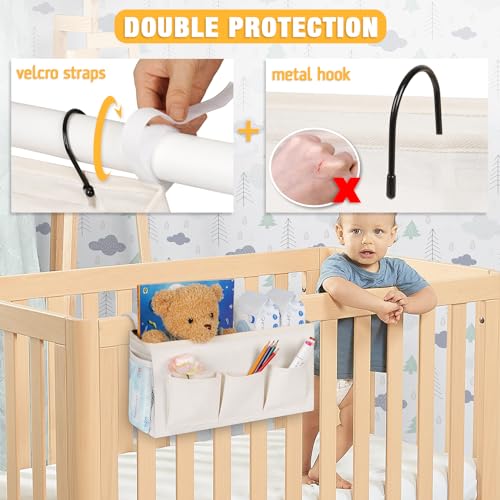 Lilithye Bedside Caddy Organizer with Fixed Straps and Water Bottle Holder for Home, College Dorm, Hospital, Crib and Bunk Bed (2pcs White) - Image 4