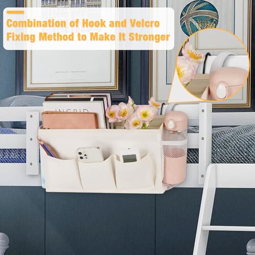 Lilithye Bedside Caddy Organizer with Fixed Straps and Water Bottle Holder for Home, College Dorm, Hospital, Crib and Bunk Bed (2pcs White) - Image 2