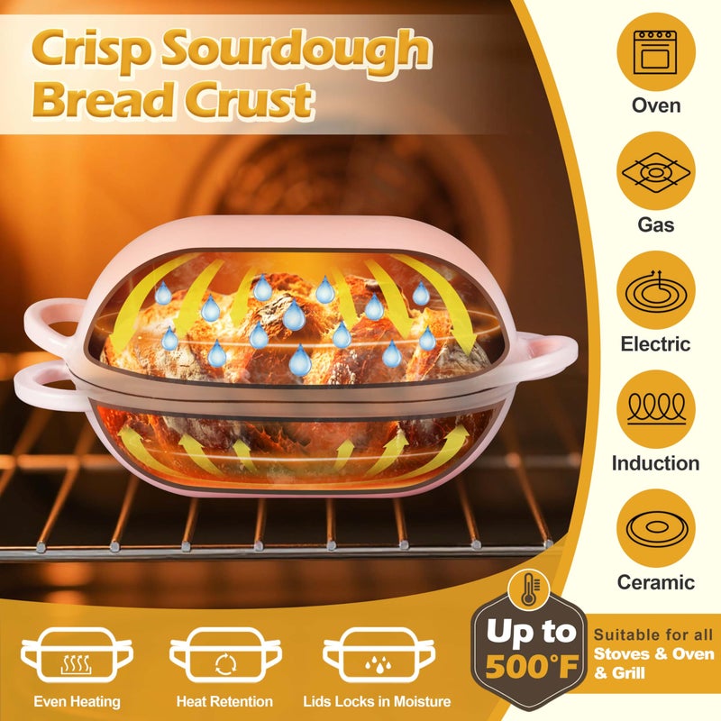 Homikit Enameled Cast Iron Dutch Oven for Bread Baking, 2.8 QT Oval Bread Oven Pot with Lid, 9.5 x 5.7 Inch Sourdough Loaf Baking Pan for Homemade Bread, Heavy Duty & Oven Safe, Pink - Image 3