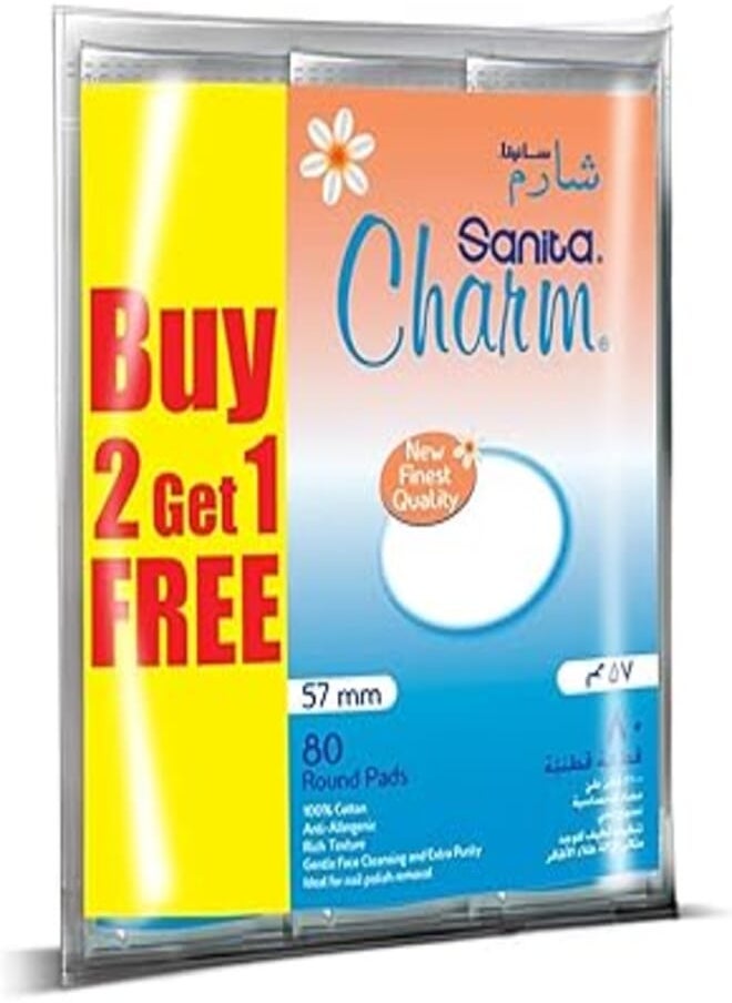 Sanita Sanita Charm Make Up Round Pads - Pack of 3 Pcs (3 x 80 Count) 