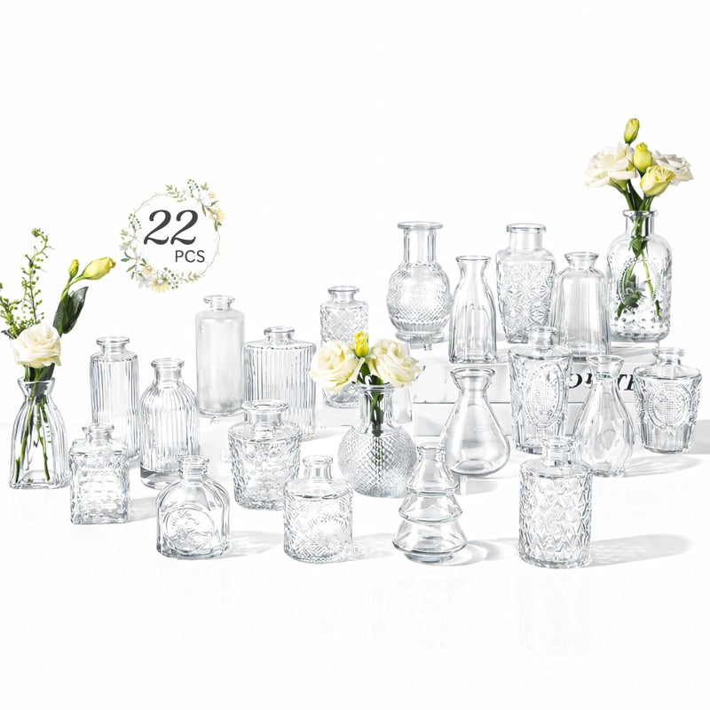 RUCKAE Small Clear Bud Vases Bulk 22 Pack Mini Flower Glass Vases for Centerpiece Table Wedding Decorations Home Decor Party - Image 1