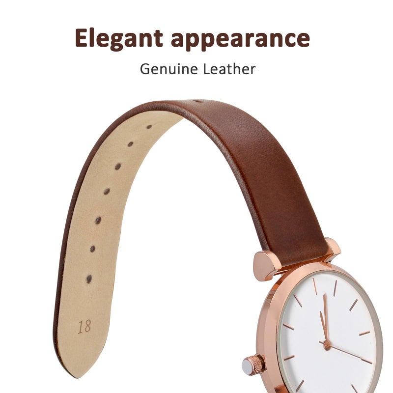 WOCCI 20mm Lug Width, Elegant Watch Band, Genuine Leather Replacement Strap with Silver Buckle (Caramel Brown) - Image 3