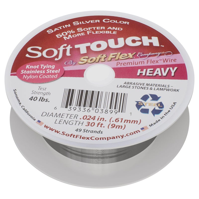 Soft Flex 49 Strand Stringing Wire - Flexible Braided - Heavy 0.24 Diameter - Jewelry Making Bead Wire - Satin Silver