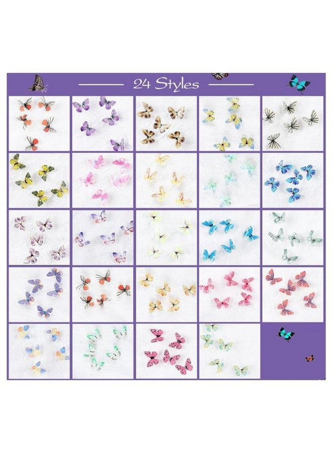 NPAH 120 Pcs 3D Acrylic Charms for Nails 24 Colors Butterfly Nail Glitter Sets Butterfly Nail Charms for Nail Art Decoration DIY Resin Mold Crafts Design - Image 5