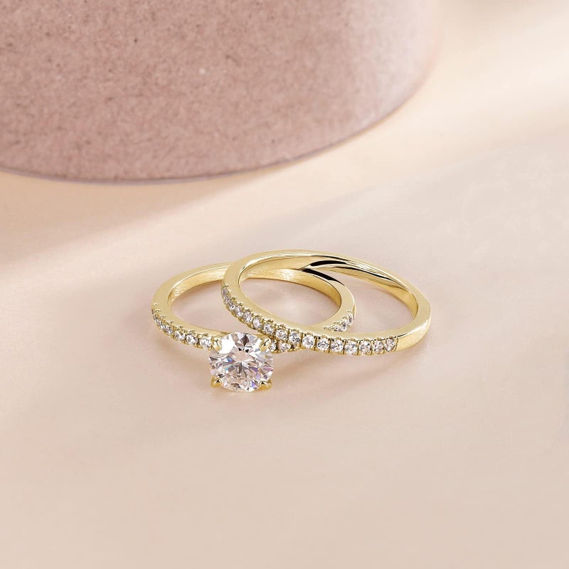 EAMTI 1.2CT 925 Sterling Silver Bridal Ring Sets 14K Gold Plated Round CZ Engagement Promise Rings for Her Wedding Bands for Womenn Size 7 - Image 2