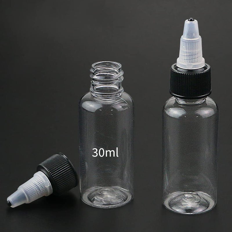 ISUSSER Pack of 40 PCS Clear Refillable Empty Plastic Squeeze Bottle with Black Twist Top Caps, 1oz/30ml - Image 3