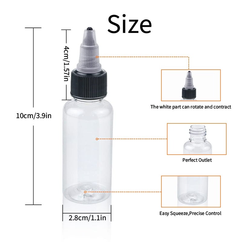 ISUSSER Pack of 40 PCS Clear Refillable Empty Plastic Squeeze Bottle with Black Twist Top Caps, 1oz/30ml - Image 2