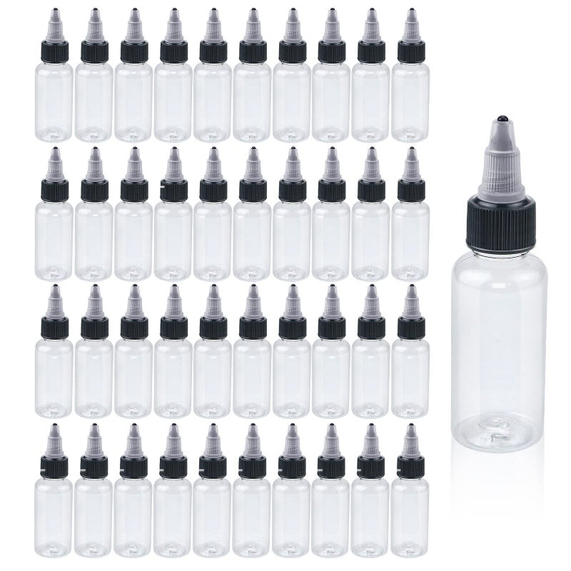 ISUSSER Pack of 40 PCS Clear Refillable Empty Plastic Squeeze Bottle with Black Twist Top Caps, 1oz/30ml - Image 1