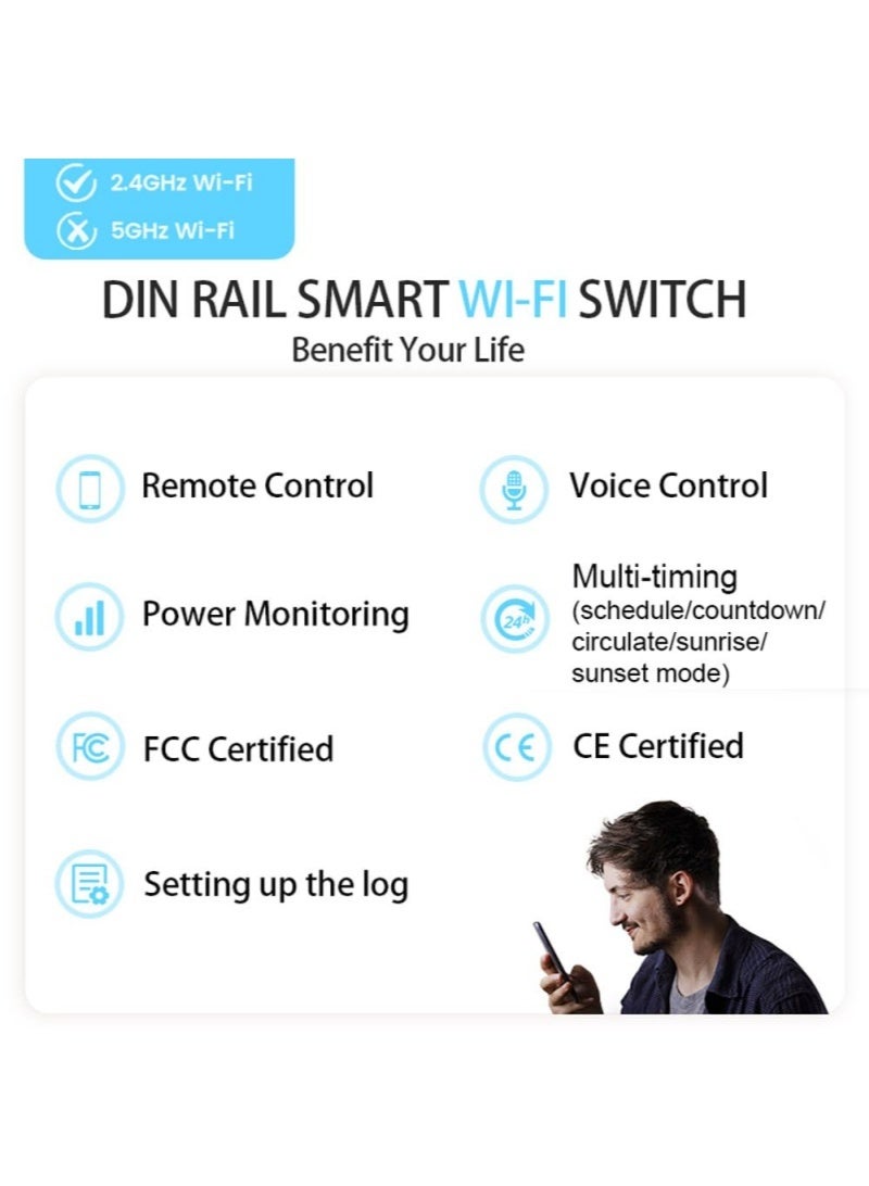 قاطع الدائرة الذكي TUYA WiFi MCB المزود بحماية من التيار الزائد والجهد المنخفض مع ميزة القياس، 1-63 أمبير مع جهاز مراقبة استهلاك الطاقة، والتحكم عن بُعد عبر تطبيق Smart Life/Tuya، ووظائف المؤقت، ومثبت على سكة DIN - Image 5