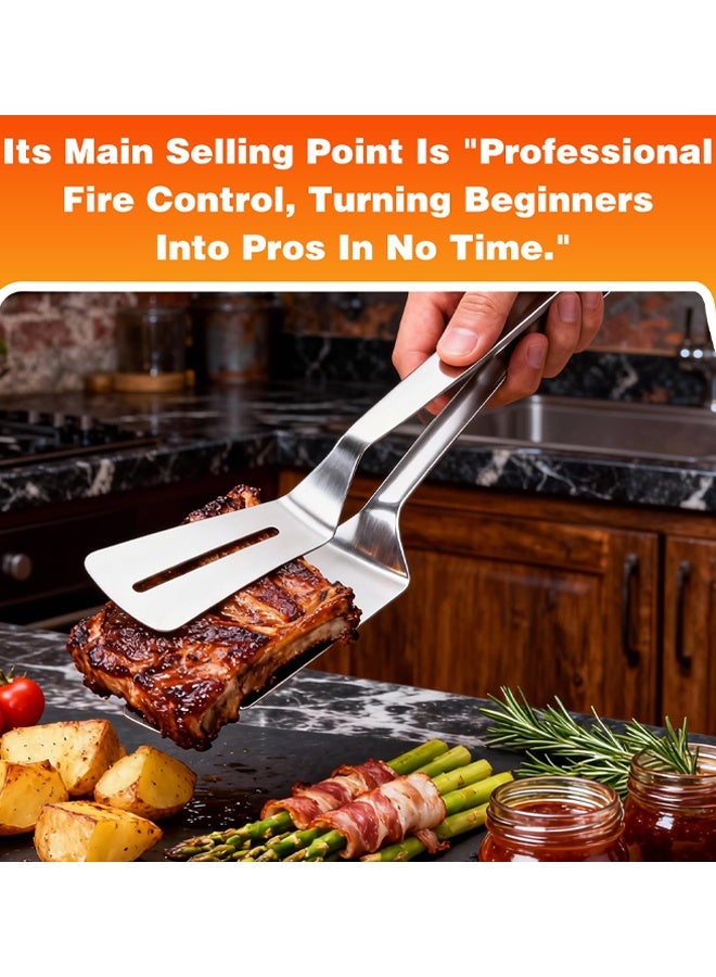 2 PCS Stainless Steel Grill Clamp, Multifunctional Stainless Steel Food Flipping Spatula Tongs, Anti-Scald Extended Handle Spatula Tong For Flipping Steak Fish Bread BBQ - Image 5