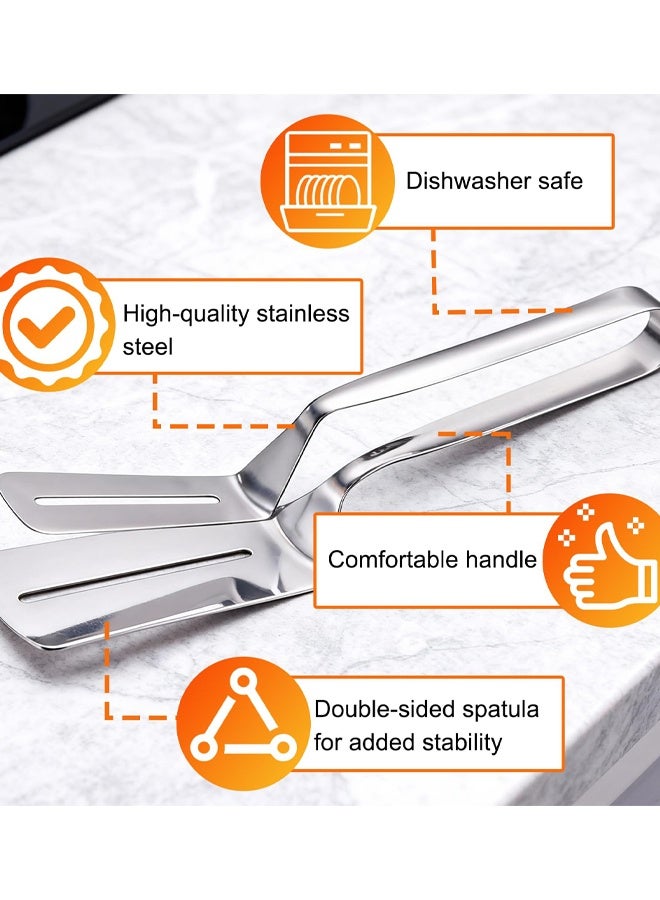 2 PCS Stainless Steel Grill Clamp, Multifunctional Stainless Steel Food Flipping Spatula Tongs, Anti-Scald Extended Handle Spatula Tong For Flipping Steak Fish Bread BBQ - Image 4
