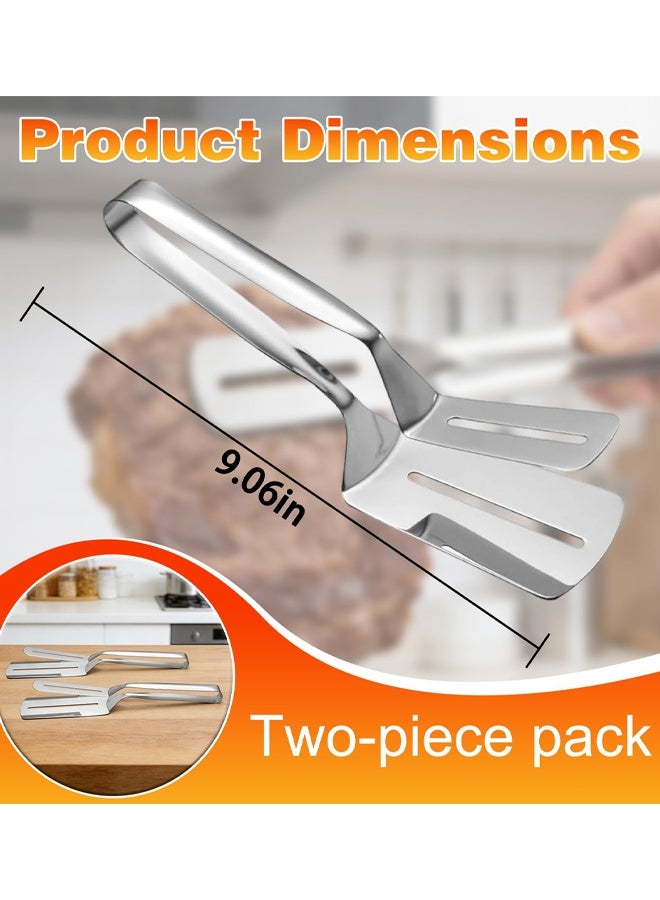 2 PCS Stainless Steel Grill Clamp, Multifunctional Stainless Steel Food Flipping Spatula Tongs, Anti-Scald Extended Handle Spatula Tong For Flipping Steak Fish Bread BBQ - Image 2