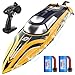 DEERC 14 Fast RC Boat with LED Lights 30 Mins 20MPH Selfrighting Remote Control Speed Boat for Pool Lake ClawStreak Paint Summer Water Toy Gift for Adults Kids Yellow - Image 3