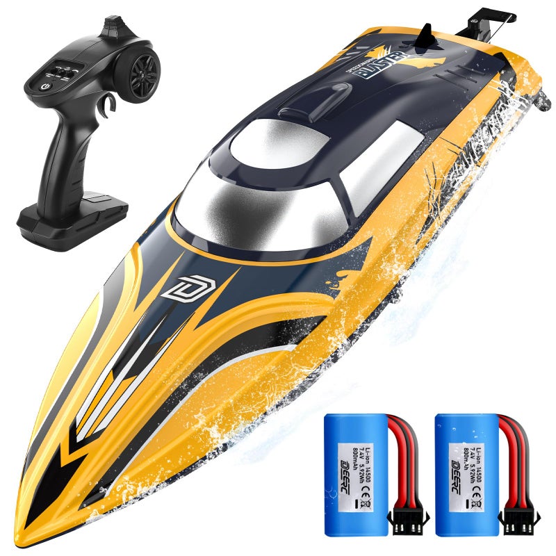 DEERC 14 Fast RC Boat with LED Lights 30 Mins 20MPH Selfrighting Remote Control Speed Boat for Pool Lake ClawStreak Paint Summer Water Toy Gift for Adults Kids Yellow - Image 2