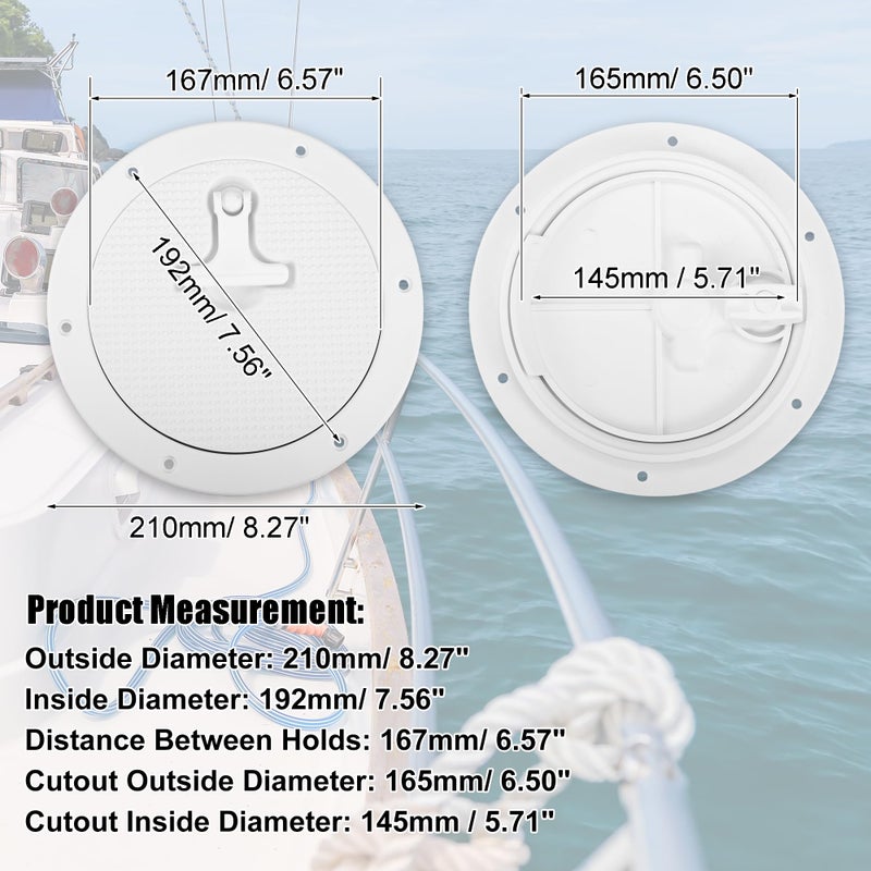 uxcell 6" Boat Hatch Round Inspection Deck Plate Marine Access Hatch with Detachable Cover Non-Slip White with T-Handle Pre-drilled Holes for Yacht RV - Out Dia 8.35" Cutout Dia 6.89" - Image 3