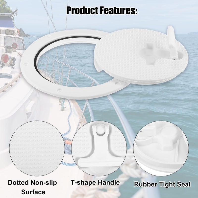 uxcell 6" Boat Hatch Round Inspection Deck Plate Marine Access Hatch with Detachable Cover Non-Slip White with T-Handle Pre-drilled Holes for Yacht RV - Out Dia 8.35" Cutout Dia 6.89" - Image 5