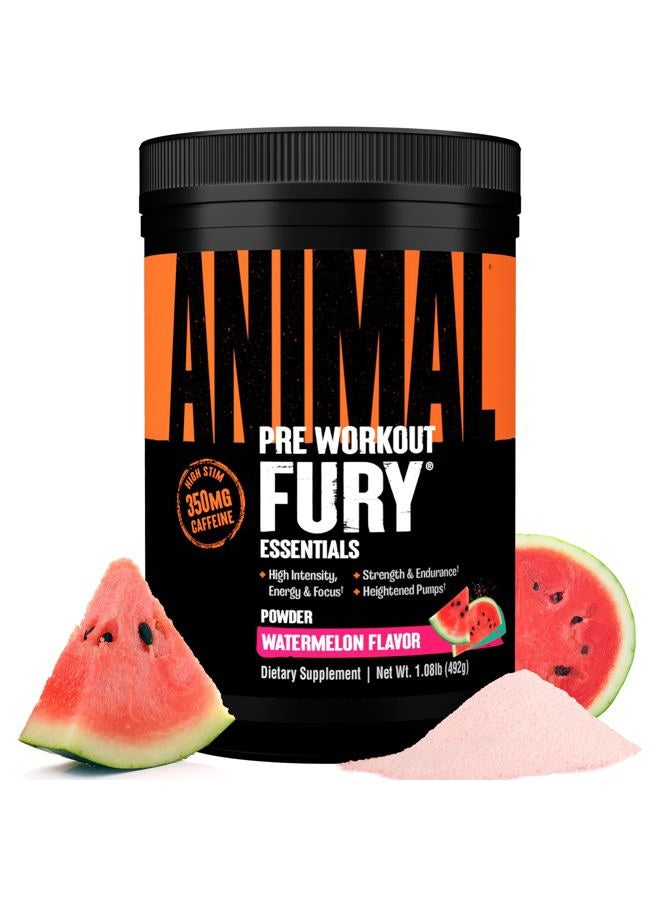 ANIMAL مسحوق فيوري قبل التمرين - مكمل طاقة وتركيز مع 5 جرام BCAA، 350 ملغ كافيين، معزز أكسيد النيتريك مع بيتا ألانين، قبل التمرين للرجال والنساء، نكهة بطيخ، 30 حصة - Image 1
