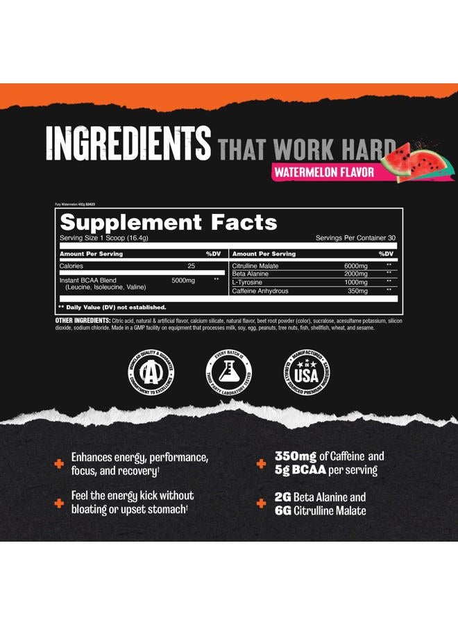 ANIMAL مسحوق فيوري قبل التمرين - مكمل طاقة وتركيز مع 5 جرام BCAA، 350 ملغ كافيين، معزز أكسيد النيتريك مع بيتا ألانين، قبل التمرين للرجال والنساء، نكهة بطيخ، 30 حصة - Image 3