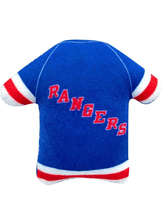 BEST PLUSH CAT TOY: NHL NEW YORK RANGERS Complete Set of 3 piece Cat Toys filled with Fresh Catnip. Incl: 1 Jersey Cat Toy, 1 Hockey Puck Cat Toy with Feathers & 1 #1 Fan Cat Toy. All with Team LOGOS