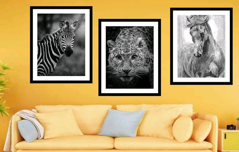 ARAkri Abstract Wall Posters with frame Animal Wall Painting Animal Wall Art Wildlife Art Prints 10 inch x 13 inch Framed Set of 3 - Image 3