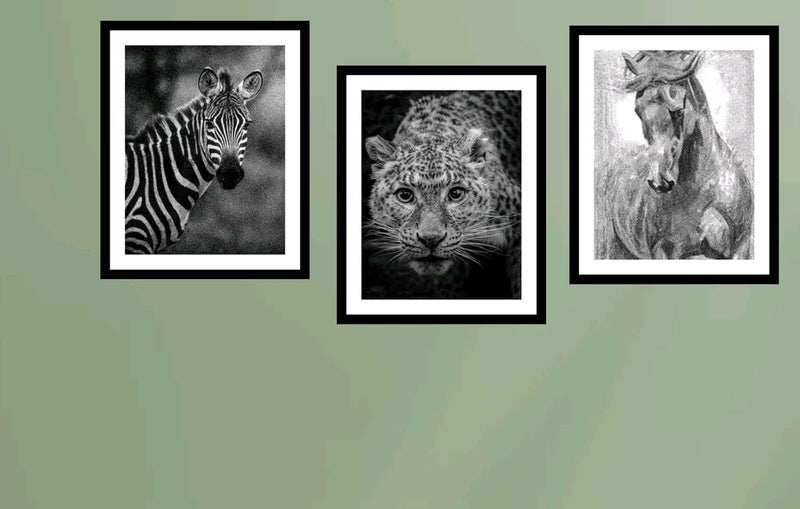 ARAkri Abstract Wall Posters with frame Animal Wall Painting Animal Wall Art Wildlife Art Prints 10 inch x 13 inch Framed Set of 3 - Image 4