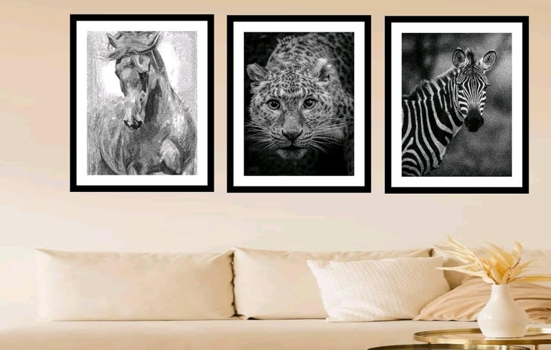 ARAkri Abstract Wall Posters with frame Animal Wall Painting Animal Wall Art Wildlife Art Prints 10 inch x 13 inch Framed Set of 3 - Image 1