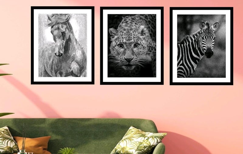 ARAkri Abstract Wall Posters with frame Animal Wall Painting Animal Wall Art Wildlife Art Prints 10 inch x 13 inch Framed Set of 3 - Image 5