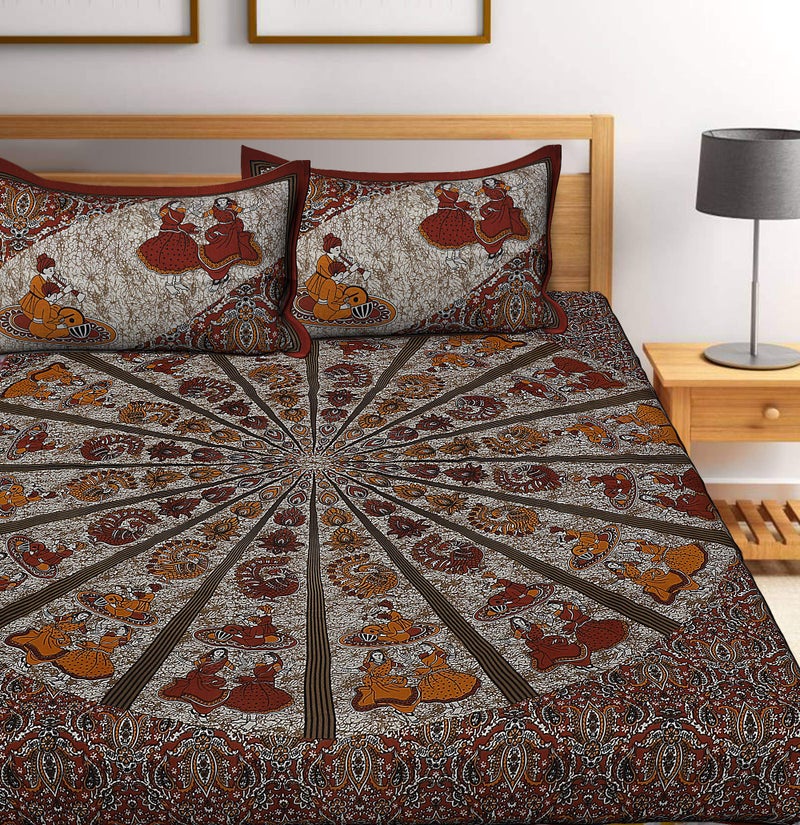 Monique Brand 144 TC 100% Pure Cotton Rajasthani Jaipuri Printed Double Bedsheet Size Bedsheet for Double Bed with 2 Pillow Cover -Maroon - Image 2