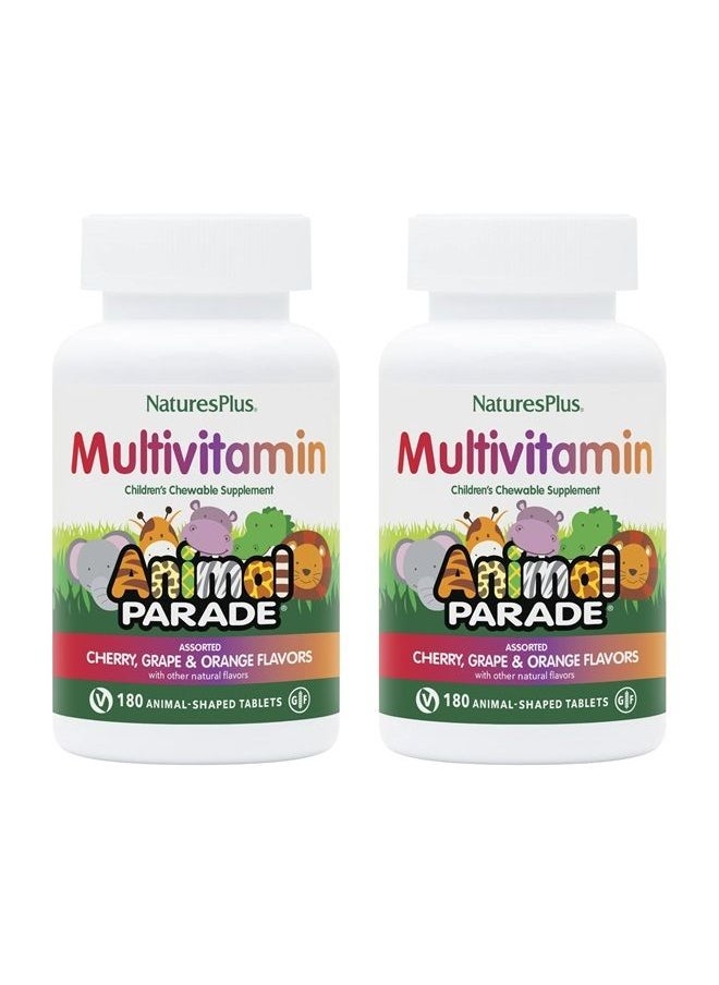 NaturesPlus Animal Parade Children's Chewable Multivitamin - 180 Animal-Shaped Tablets, Pack of 2 - Natural Assorted Flavors - Vegan, Gluten Free - 180 Total Servings  - Image 1
