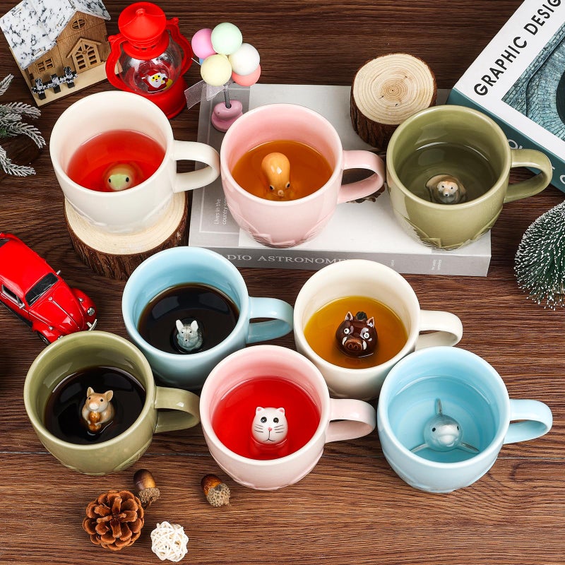 Ewaymado Hamster Ceramic Mug Hidden 3D Animal Inside Cup,Handmade Animal Figurine Teacup,Christmas,Birthday,Mother's Day Gifts for Friends Family or Kids (Sage Green Hamster) - Image 4