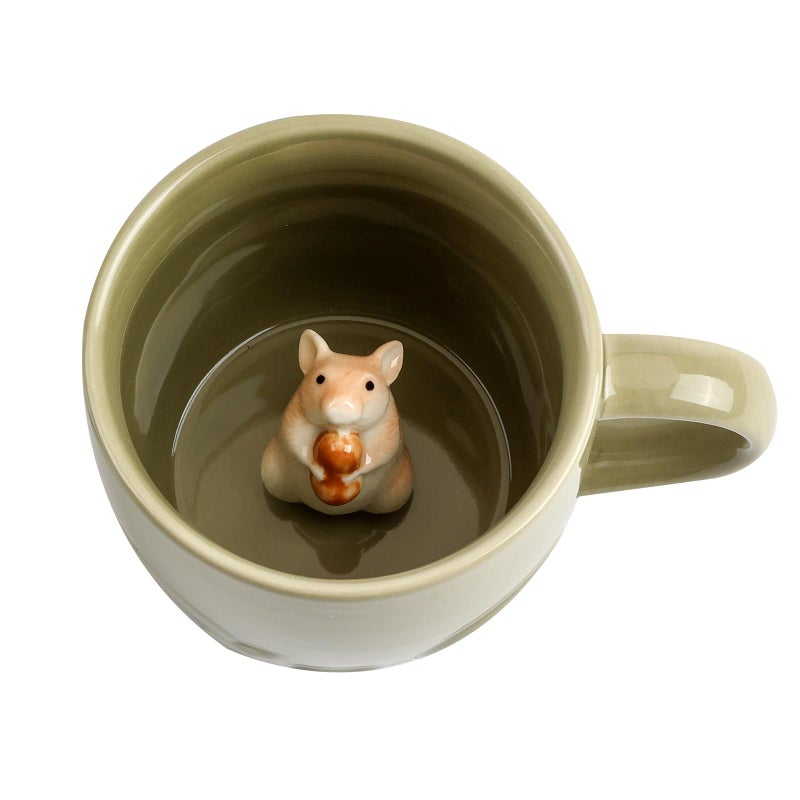 Ewaymado Hamster Ceramic Mug Hidden 3D Animal Inside Cup,Handmade Animal Figurine Teacup,Christmas,Birthday,Mother's Day Gifts for Friends Family or Kids (Sage Green Hamster) - Image 1