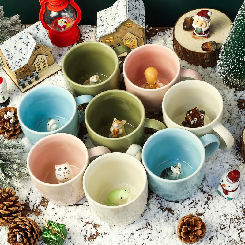 Ewaymado Hamster Ceramic Mug Hidden 3D Animal Inside Cup,Handmade Animal Figurine Teacup,Christmas,Birthday,Mother's Day Gifts for Friends Family or Kids (Sage Green Hamster) - Image 5