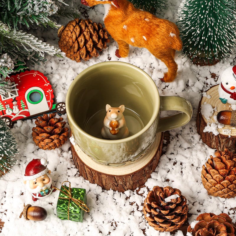 Ewaymado Hamster Ceramic Mug Hidden 3D Animal Inside Cup,Handmade Animal Figurine Teacup,Christmas,Birthday,Mother's Day Gifts for Friends Family or Kids (Sage Green Hamster) - Image 2