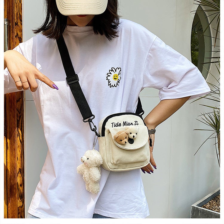 Canvas Crossbody Bag with Letter Pattern for Women - Image 1