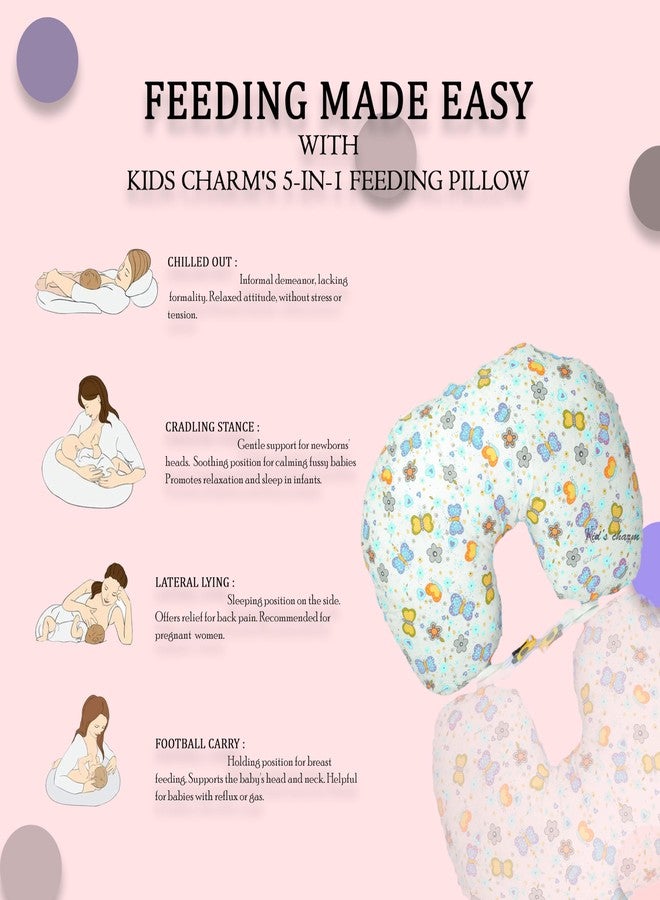 Kid's Charm وسادة رضاعة للأطفال حديثي الولادة من عمر 0 إلى 4 أشهر بتصميم فراشة صغيرة محمولة 6 في 1 | وسادة رضاعة بغطاء قابل للإزالة، وسادة قطنية (أزرق) - Image 3