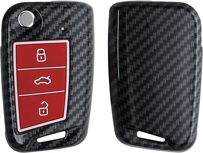 JVCV® Hard Case Key Cover Compatible with Skoda Kylaq Slavia Kushaq Taigun Tiguan Virtus Octavia Kodiaq Superb T ROC Folding Key (Carbon Red) - Image 3