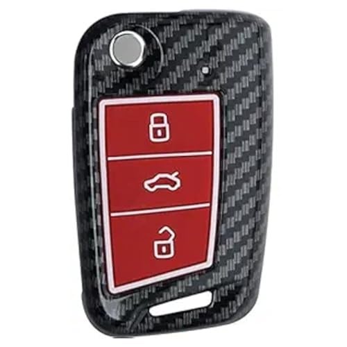 JVCV® Hard Case Key Cover Compatible with Skoda Kylaq Slavia Kushaq Taigun Tiguan Virtus Octavia Kodiaq Superb T ROC Folding Key (Carbon Red) - Image 1