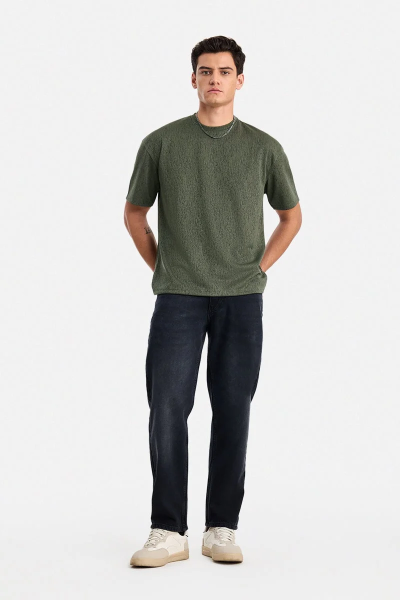 سنيتش Olive Textured Half Sleeve Oversized T-Shirt