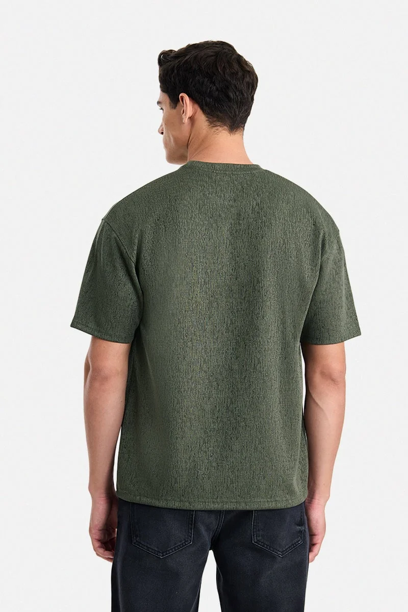 SNITCH Olive Olive Textured Half Sleeve Oversized T-Shirt for Men | Best Price UAE
