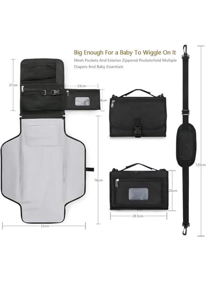 HOOKOR Portable Nappy Changing Mats with Wipes Pocket Travel Baby Changing Pads with Head Cushion for Infants Waterproof Diaper Changing Pads Newborn Essentials (Black) - Image 2