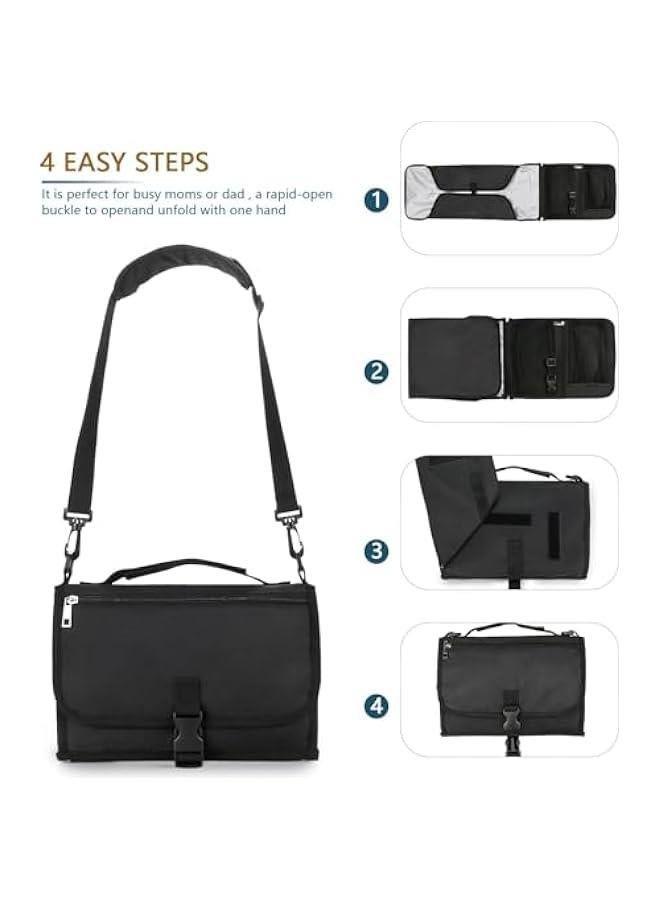 HOOKOR Portable Nappy Changing Mats with Wipes Pocket Travel Baby Changing Pads with Head Cushion for Infants Waterproof Diaper Changing Pads Newborn Essentials (Black) - Image 3