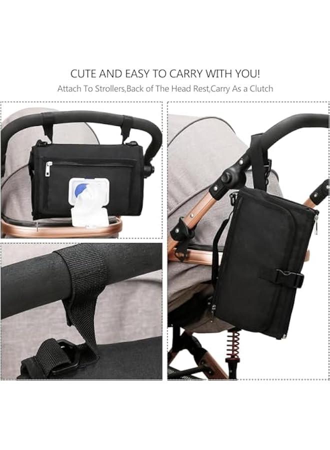 HOOKOR Portable Nappy Changing Mats with Wipes Pocket Travel Baby Changing Pads with Head Cushion for Infants Waterproof Diaper Changing Pads Newborn Essentials (Black) - Image 4