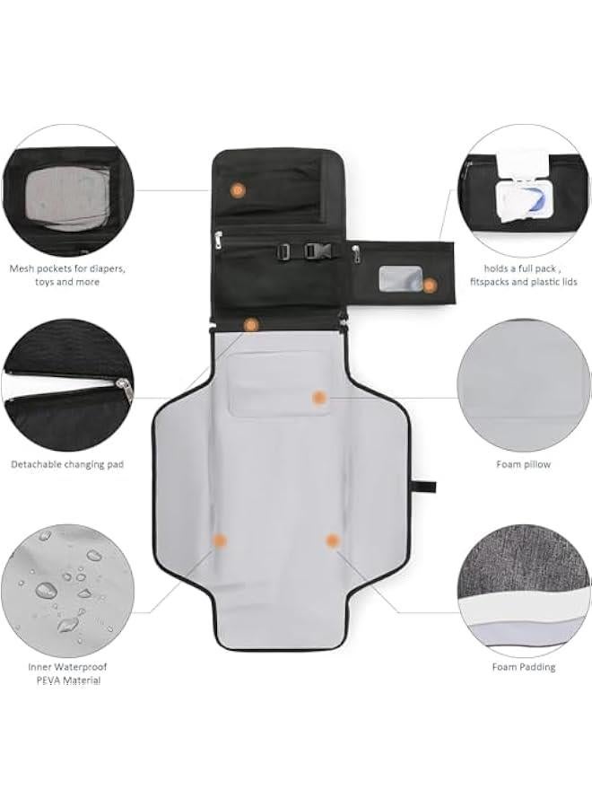 HOOKOR Portable Nappy Changing Mats with Wipes Pocket Travel Baby Changing Pads with Head Cushion for Infants Waterproof Diaper Changing Pads Newborn Essentials (Black) - Image 5