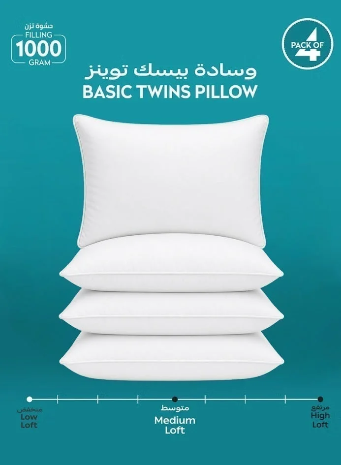 Donetella 4-Pcs Luxury Hotel Pillows 1000 GSM – Down Alternative Filling, Soft Microfiber Cover, Anti-Allergy Bed Pillows, White