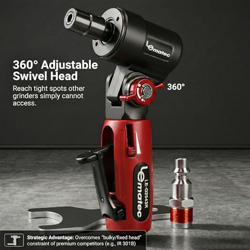 LE LEMATEC Air Die Grinder with Adjustable Swivel Head 20000 RPM Pneumatic Tool for Porting Weld Prep Auto Detailing Variable Angle Grip 14 Inch Collet - Image 3